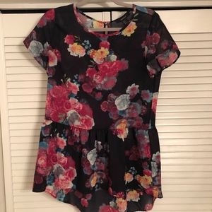 Floral Blouse with Defined Waist